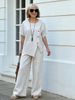 2026 Women's Summer 2-Piece Set European American Style Cross-Over Striped Short Sleeve Shirt Loose Trousers Outfit_ecoleips.com