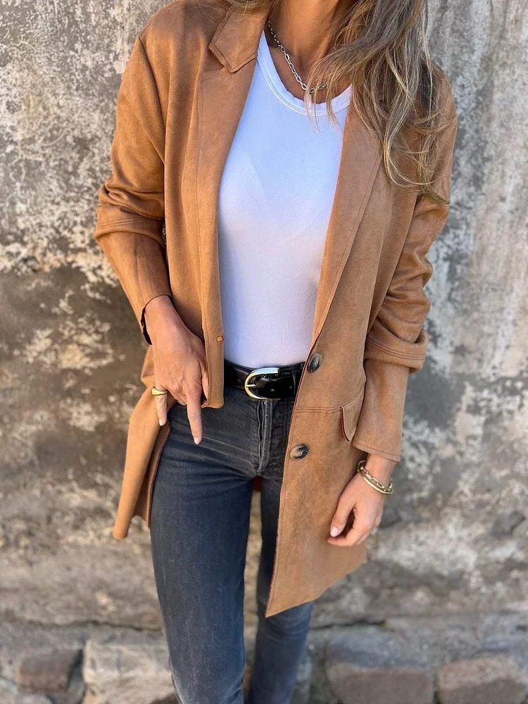 2024 Cross-Border Independent Station New Fashion Suede Lapel Long Coat S0548_ecoleips.com