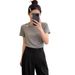 Women's Breathable Cotton Cropped T-Shirt Short Sleeve Hollow-Out Design Regular Fit Comfortable Summer Top with Irregular Hem_ecoleips.com