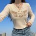 Trendy Women's Wing Shaped Slim V Neck Short Top Long Sleeved Pullover T-Shirt Basic Base Layer 2025 New Cross Border Fashion_ecoleips.com