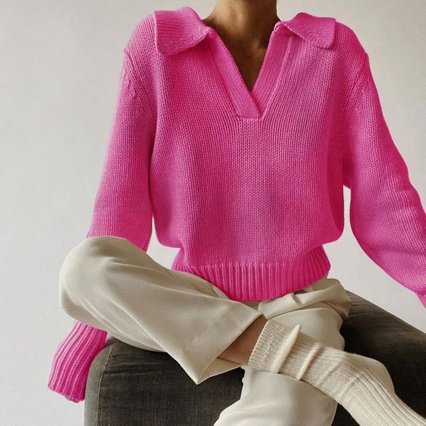 Women's Solid Color Casual Sweater Fashion Versatile Loose Top For Spring/Autumn Comfortable Acrylic Spandex Pullover_ecoleips.com