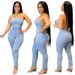 Women's Clothing Casual Fashion Slim Backless Bandage Denim Jumpsuit_ecoleips.com