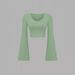 Women's Clothing Fashion Solid Color Round Neck Trumpet Sleeve Short Slim Fit T Shirt_ecoleips.com