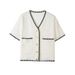 Summer New Women's Elegant Short Knitted Cardigan V Neck Short Sleeved Thin Jacket Woven Top_ecoleips.com