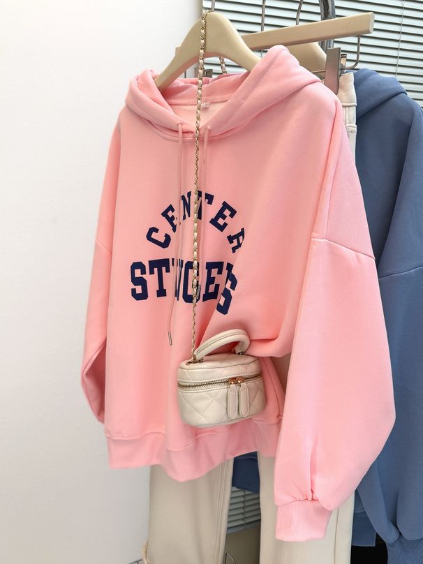 real Shot Pink Sweatshirt For Women, New Spring And Autumn Thin Hoodie, Loose Korean Style Long-sleeve_ecoleips.com