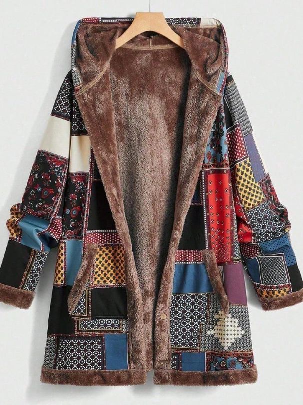 Winter Women's Cotton Linen Hooded Sweatshirt Warm Plush Coat Printed Design Casual Fashion Normcore/Minimalist_ecoleips.com