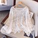 Unique Temperament Design Crochet Hollow Knitted Sweater For Women Early Autumn Plus Size Outerwear Flared Sleeve Blouse_ecoleips.com