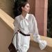 Women's Clothing White Tencel Shirt High End Loose Bowknot Trumpet Sleeve Top_ecoleips.com
