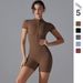 Summer Zipper Short Sleeved Yoga Jumpsuit for Women European American Style Dance Fitness Tight Sportswear_ecoleips.com