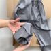 Women's Clothing Gray Thin Worsted Wool Elastic Waist Drawstring Drape Slim Small Wide Leg Straight Pants_ecoleips.com