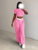 LKTM Women's Slim Fit Two-Piece Set Summer Streetwear Cropped T-Shirt And High-Waisted Shorts Solid Color Trendy Outfit_ecoleips.com
