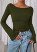 American Spice Girl Solid Color Boat Neck Flared Sleeve T-Shirt Women's Autumn Slim Fold Pleated Skinny Top Long Sleeve_ecoleips.com