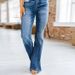 Women's Clothing Casual Fashion Slim High Waist Slightly Flared Denim Trousers_ecoleips.com