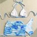 Women's Floral Print 3-Piece Halter Bikini Set With Sheer Cover-Up, Adjustable Ties & Removable Padding_ecoleips.com