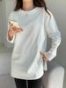 White Fleece Lined Long Sleeve Women's Base Shirt Inner Wear T-shirt Spring Autumn Design Split Korean Style Round Neck Top_ecoleips.com