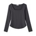 2025 #Selection Of Pure Cotton # Square Neck T-Shirt Women's Long Sleeved 2025 Autumn Outfit New Irregular Curved Slim Fit_ecoleips.com