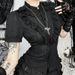 Dark Gothic Ruffled Lace Jacquard Textured Shirt Stand Collar Slimming Waist Hot Girl New Stand Collar_ecoleips.com