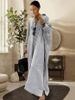 Muslim Dress Women Cotton Linen Striped Cardigan Dress – Oversized Drop Shoulder Open Front Longline Cover-Up (Grey/Black/Blue, S-5XL)_ecoleips.com