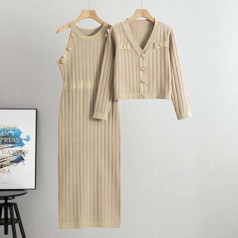 French Temperament Lady High Waist Fashion Two Piece Sweater Dress New Knitted Sweater Vest Dress_ecoleips.com