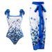 Women's Clothing Retro Printed Swimsuit Conservative One Piece Chiffon Blouse Two Piece Swimsuit Suit_ecoleips.com