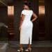 Women’s Clothing banquet evening dress round neck sleeveless shape flower dress Party dress_ecoleips.com