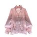 French Court Style High-End Mesh Blouse for Women with Satin Design Ribbon Long Sleeves Unique And Beautiful Autumn Top_ecoleips.com