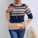 Classic Striped Knit Sweater For Women - Soft Round Neck Pullover With Color Block Design (Navy Blue)_ecoleips.com