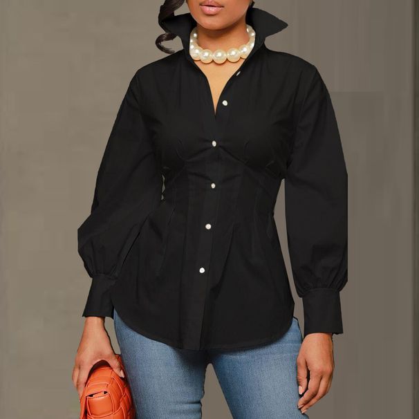 Women's Clothing Sexy Slim Suit Button Cardigan Pure White Shirt Top_ecoleips.com
