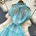Women's French Style Heavy Duty Collared Dress Summer Long Sleeved Fitted Waist A-Line Skirt Maxi Elegant Gentle Vacation Dress_ecoleips.com