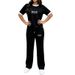 Women's Summer Milan Letter Print Two Piece Set Fresh Short Sleeve Top And Sweatpants 8002 Print_ecoleips.com