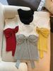 Retro Color-Block Bowknot Tank With Chest Pads, Slim Fit For Spring And Summer, Niche Sexy Pure Desire Knit Tube Top_ecoleips.com