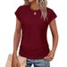 2025 European And American Fashionable Pleated Cap Round Neck Short Sleeve Solid Color Women's T-Shirt_ecoleips.com