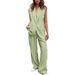 Women's Elegant Sleeveless Button Down Suit Loose Trouser Set Spring Autumn New Style_ecoleips.com