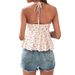 Voya Women's French Style Sexy Halter Top Dress With Floral Mini And Lotus Leaf Skirt_ecoleips.com