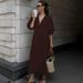 Women's Clothing Ins Simple Linen V Neck Puff Sleeve Backless Lace Up Dress Spring And Autumn_ecoleips.com