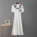 Women's French Style Knit Dress - Elegant Polo Collar Embroidered Long Maxi Dress_ecoleips.com