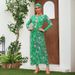 Women's Green Printed Long Sleeve Swimsuit Zipper Surf Suit One-Piece Swimwear_ecoleips.com