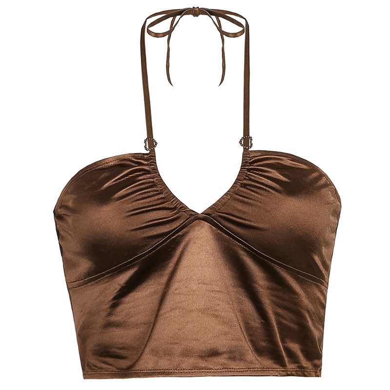 Fresh Women's New Solid Color Sexy Hot Girl Short Crop Top French Style Strap Vest_ecoleips.com