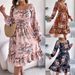 Real Shot Spring Summer European American Elegant Flower Square Collar Long Sleeve Waist Ruffle A-line Dress Independent_ecoleips.com