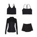 Women's Clothing Women's Slim Fit Stand Collar Jacket Three Pleated Skirt Set Y Shaped Vest Four Piece Outerwear Sportswear_ecoleips.com