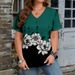 Floral Pattern 3D Printed Women's T-Shirt V Neck Short Sleeve Summer Top Cross Border Base Layer_ecoleips.com