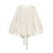 Women’s Belted Knit Top – V-Neck Shoulder-Padded Blouse (Polyester Blend, Classic Retro Style, Office & Casual Wear, Fall/Winter Essential)_ecoleips.com