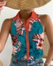 Women's Abstract Chain & Polka Dot Print Sleeveless Shirt Blouse - Chic Lapel Neck Button Front_ecoleips.com