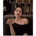 Slant Shoulder Short-sleeved Women's Off-shoulder Short T-shirt Xia Chunyi Spice Girl Loose Black One-word Shoulder Top_ecoleips.com