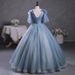 Women's Clothing Dusty Blue Chiffon Puff-Sleeve Ball Gown For Soprano Performances & Student Recitals – High-Waisted A-Line Dress With Lace-Up Detail_ecoleips.com