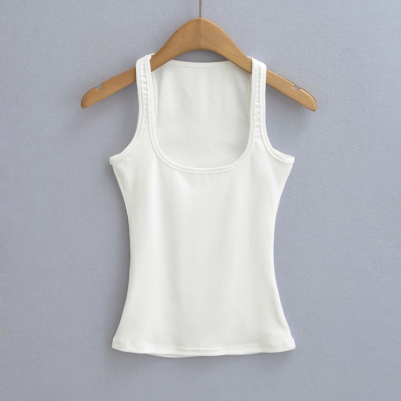 Summer Sexy Hot Girl Vest European American Style Stretch Slim Square Neck Exposed Collarbone Casual Shoulder Wide for Women_ecoleips.com