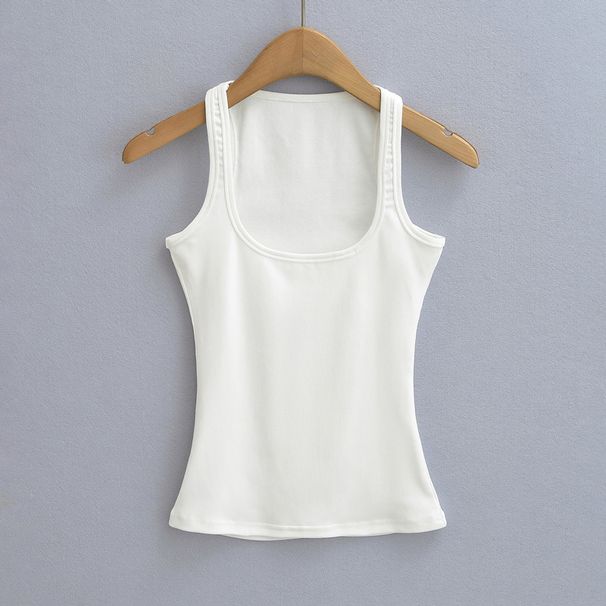Summer Sexy Hot Girl Vest European American Style Stretch Slim Square Neck Exposed Collarbone Casual Shoulder Wide for Women_ecoleips.com