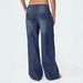 European And American Cross-border Blue Women's Jeans, Washed Casual Loose Wide-leg Long Striped Straight Pants,_ecoleips.com