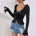 Voya Women's 2026 Spring/Summer New Ins Fashion Slimming Ruffle Short Long Sleeve T-shirt Top_ecoleips.com
