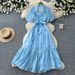 Women's French Style Soft Pink Lantern Sleeve Dress Romantic Summer Tie Waist A-Line Skirt Slimming Commuting Dress_ecoleips.com